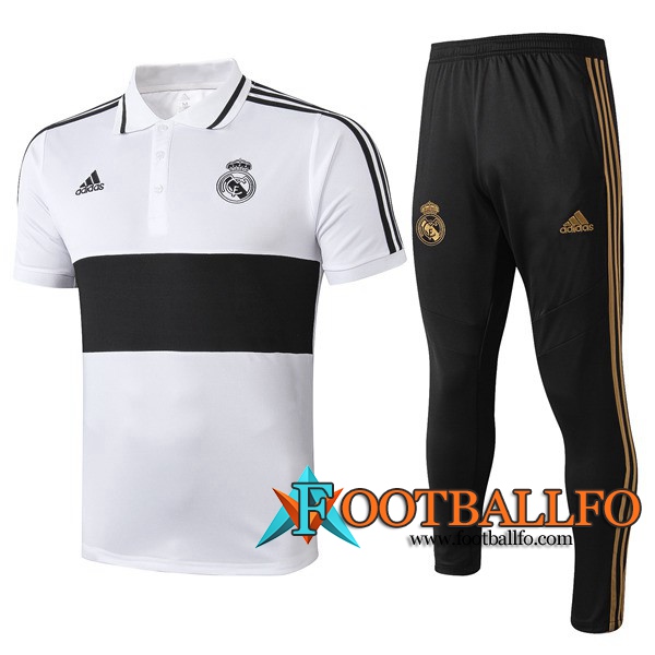 Polo Futbol Real Madrid + Pantalones Negro Blanco 2019/2020