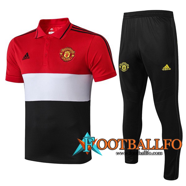 Polo Futbol Manchester United + Pantalones Blanco Negro Roja 2019/2020