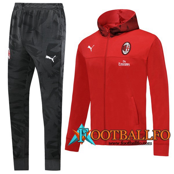 Chandal Futbol - Chaqueta con capucha + Pantalones Milan AC Roja 2019/2020