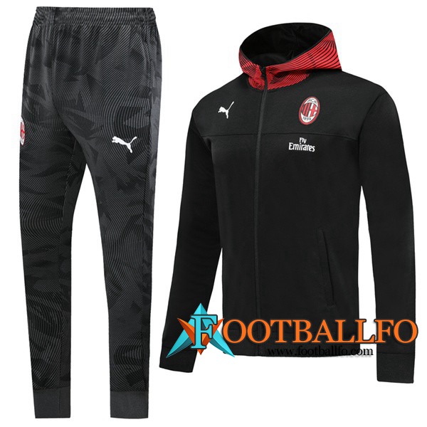 Chandal Futbol - Chaqueta con capucha + Pantalones Milan AC Negro 2019/2020