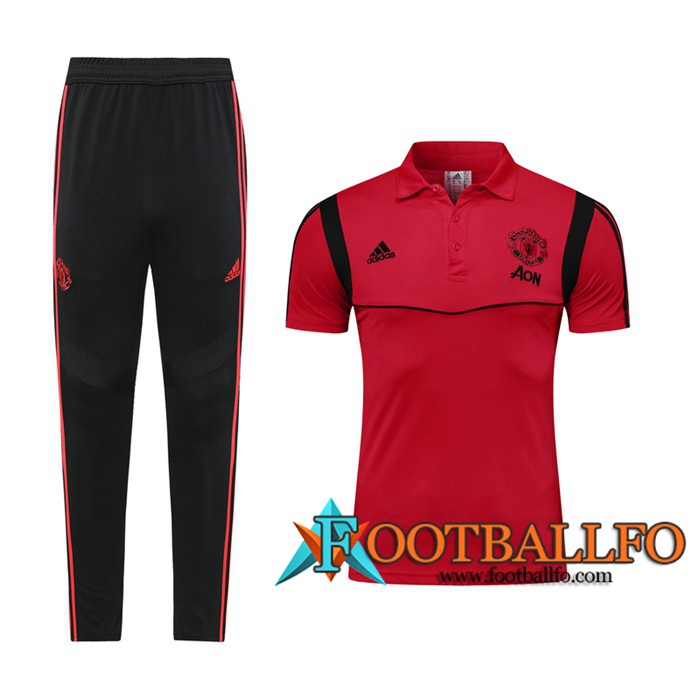 Polo Futbol Manchester United + Pantalones Roja Negro 2019/2020