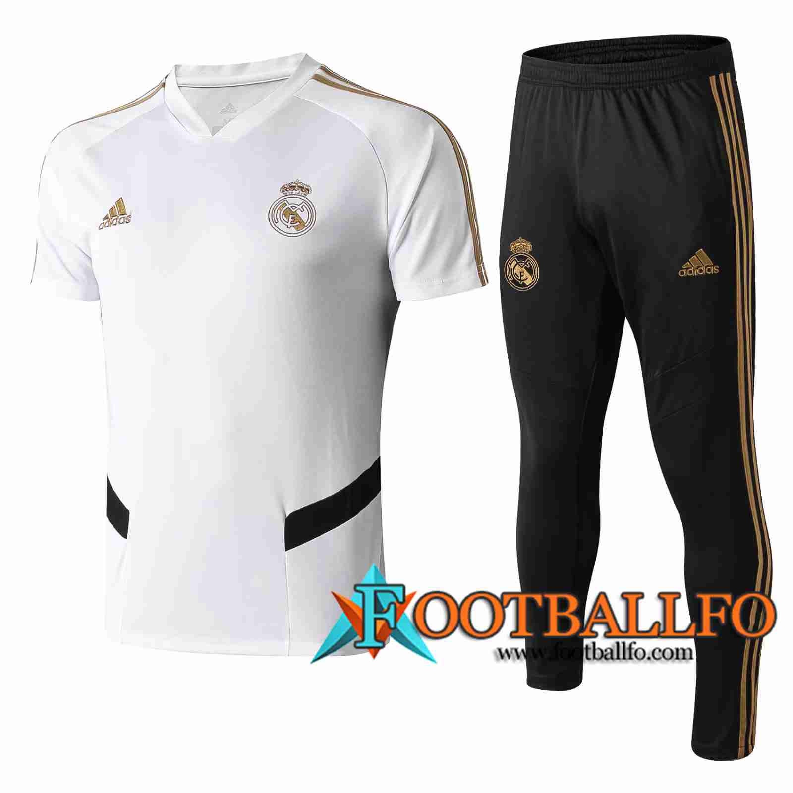 Camiseta Entrenamiento Real Madrid + Pantalones Blanco Negro 2019/2020