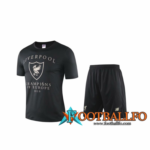 Camiseta Entrenamiento FC Liverpool + Pantalones cortos Negro Blanco 2019/2020
