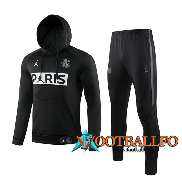 Chandal Futbol - Chaqueta Con Capucha + Pantalones PSG Jordan Negro 2019/2020