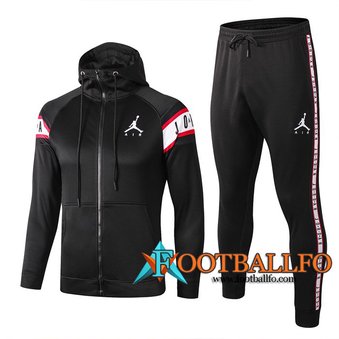 Chandal Futbol - Chaqueta Con Capucha + Pantalones PSG Jordan Negro Blanco 2019/2020