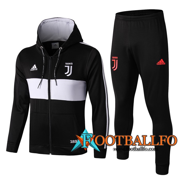 Chandal Futbol - Chaqueta Con Capucha + Pantalones Juventus Negro Blanco 2019/2020