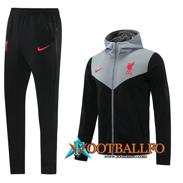 Chandal Futbol - Chaqueta con capucha + Pantalones FC Liverpool Gris/Negro 2020/2021