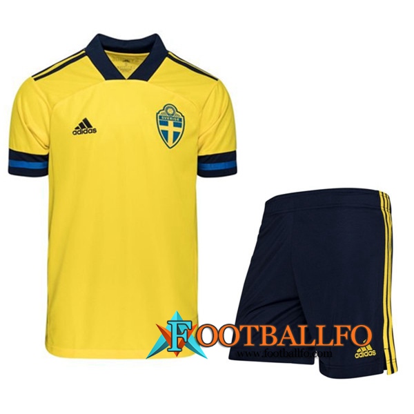 Traje Camisetas Futbol Suecia Primera + Cortos UEFA Euro 2020