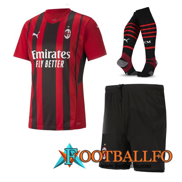 Traje Camiseta Futbol AC Milan Titular (Cortos + Calcetines) 2021/2022
