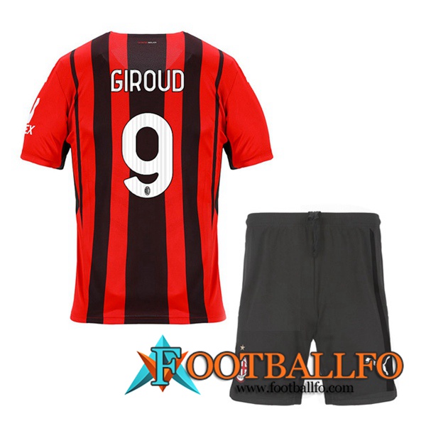Camiseta Futbol AC Milan (GIROUD 9) Ninos Titular2021/2022