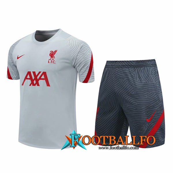 Camisetas de entrenamiento FC Liverpool + Shorts Gris 2020/2021