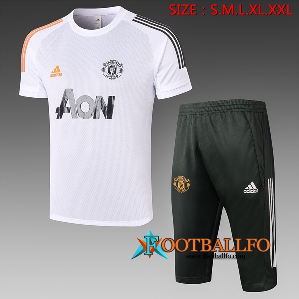 Camisetas de entrenamiento Manchester United + Pantalones 3/4 Blanco 2020/2021