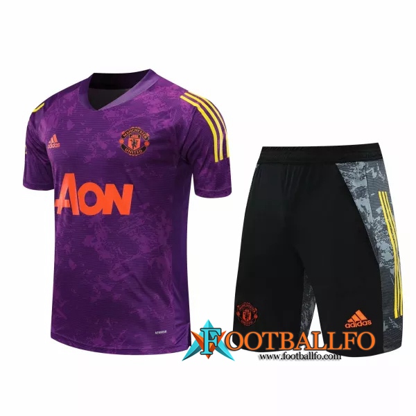 Camisetas de entrenamiento Manchester United + Shorts Purpura 2020/2021