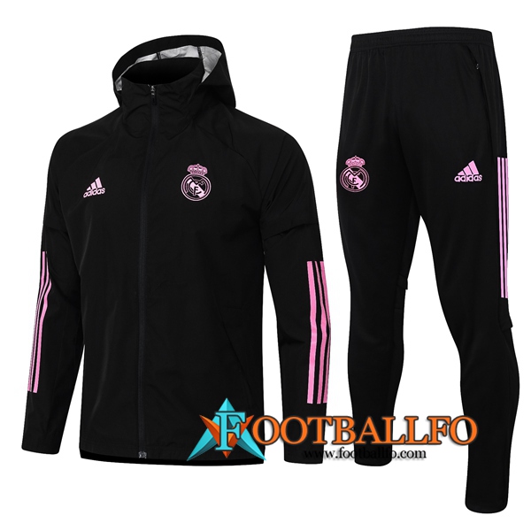 Chandal Futbol - Chaqueta Rompevientos + Pantalones Real Madrid Negro/Rosa 2020/2021