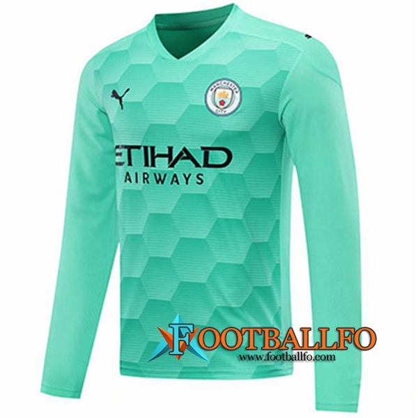 Camisetas Futbol Manchester City Portero Verde Claro Manga Larga 2020/2021