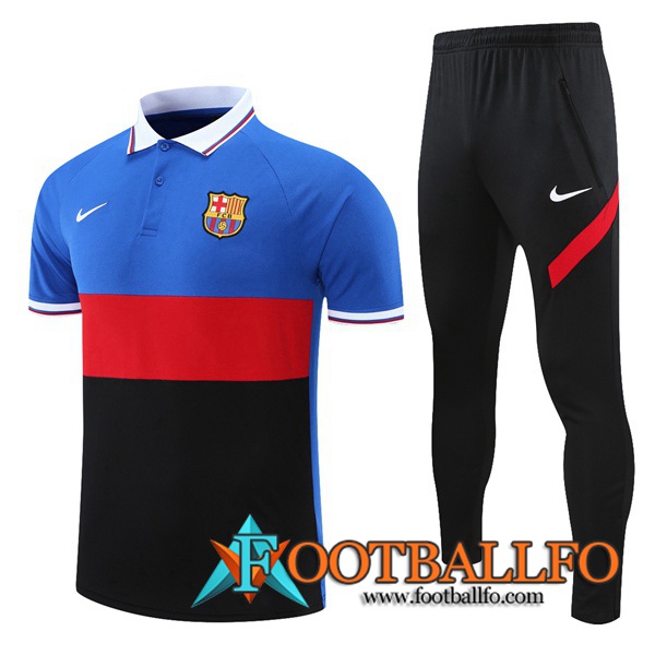 Camiseta Polo FC Barcelona + Pantalones Azul/Negro/Rojo 2021/2022