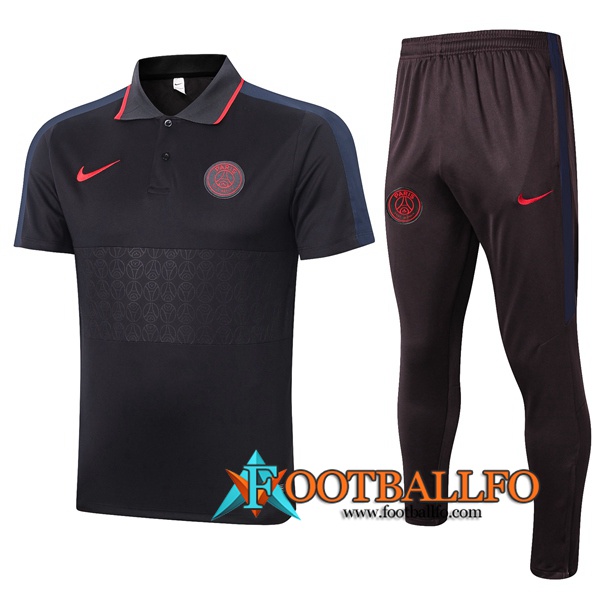 Polo Futbol Paris PSG + Pantalones Negro Gris 2020/2021