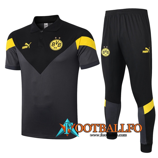 Polo Futbol Dortmund BVB + Pantalones Negro Gris 2020/2021