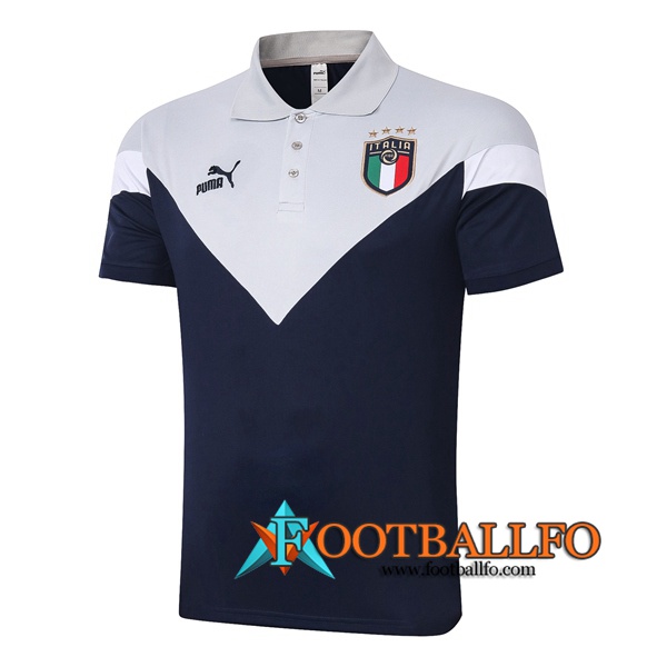 Polo Futbol Italia Gris Blanco 2020/2021