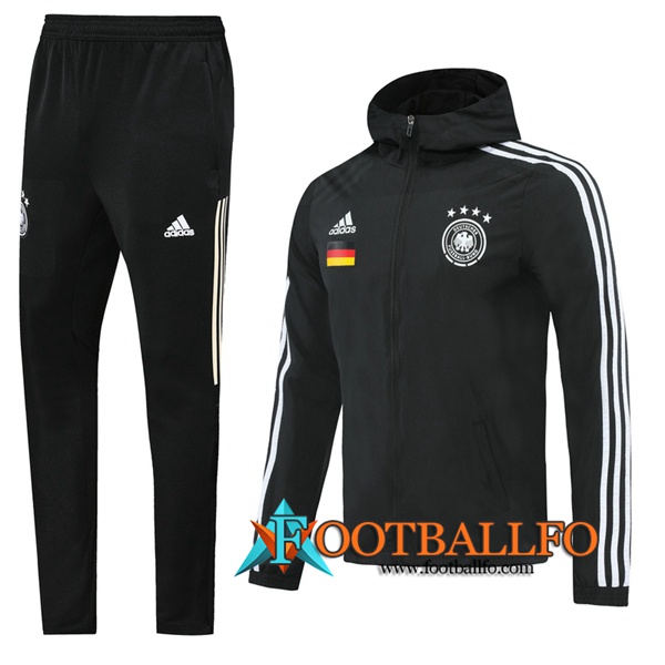 Chandal Futbol - Chaqueta Rompevientos + Pantalones Alemania Negro 2020/2021