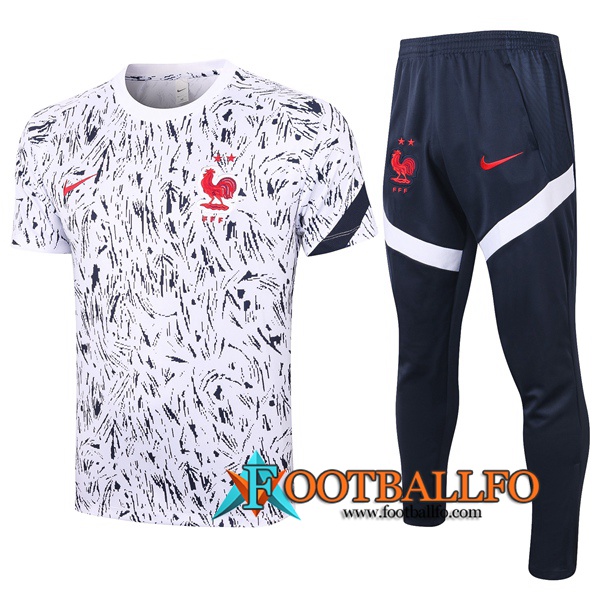 Camisetas de entrenamiento Francia + Pantalones Negro Blanco 2020/2021