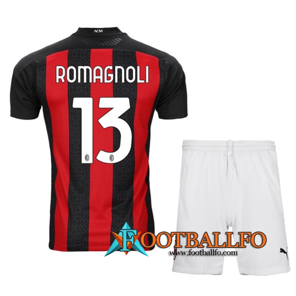 Camisetas Futbol Milan AC (ROMAGNOLI 13) Ninos Primera 2020/2021