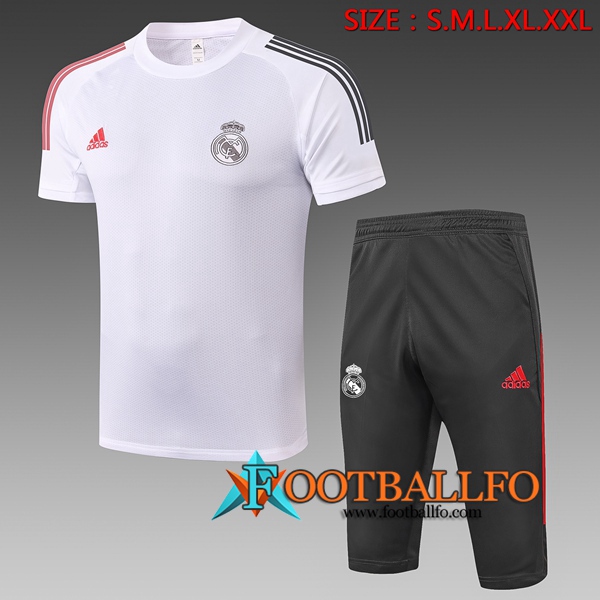 Camisetas de entrenamiento Real Madrid + Pantalones 3/4 Blanco 2020/2021