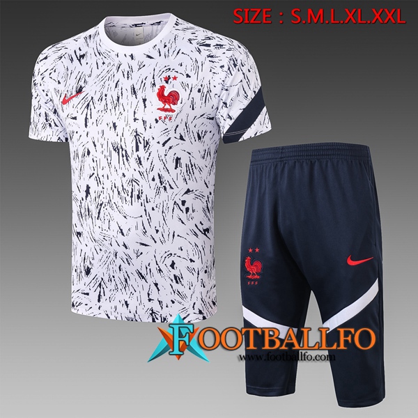 Camisetas de entrenamiento Francia + Pantalones 3/4 Blanco 2020/2021