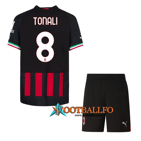 Camisetas De Futbol AC Milan (TONALI #8) Ninos Primera 2022/23