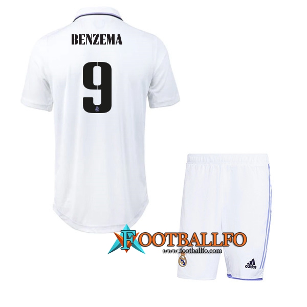 Camisetas De Futbol Real Madrid (BENZEMA #9) Ninos Primera 2022/23