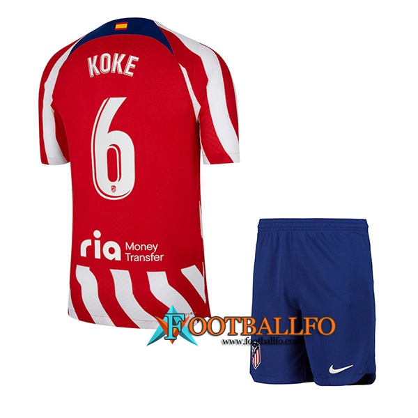 Camisetas De Futbol Atletico Madrid (KOKE #6) Ninos Primera 2022/23