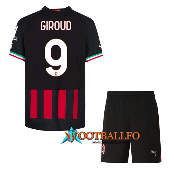 Camisetas De Futbol AC Milan (GIROUD #9) Ninos Primera 2022/23