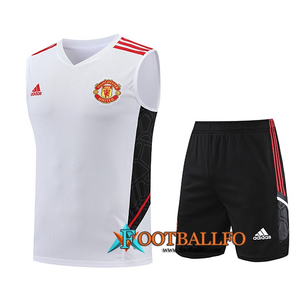 Camiseta Entrenamiento sin mangas + Cortos Manchester United Blanco/Negro 2022/2023