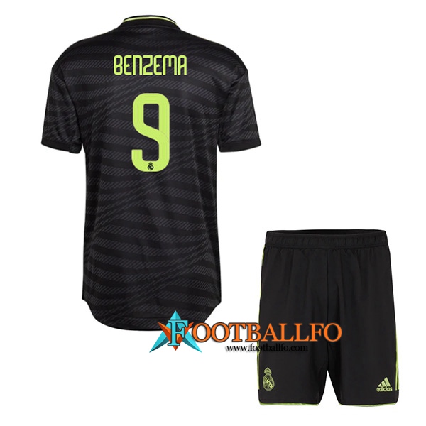 Camisetas De Futbol Real Madrid (BENZEMA #9) Ninos Tercera 2022/2023