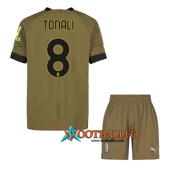 Camisetas De Futbol AC Milan (TONALI #8) Ninos Tercera 2022/2023