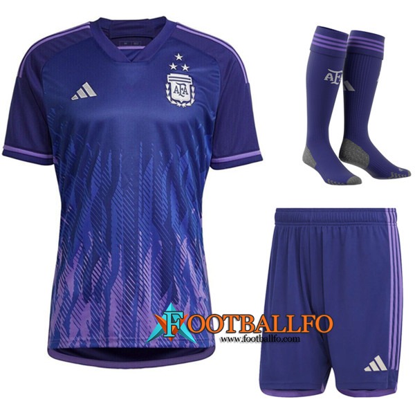 Camisetas De Futbol Argentina 3 Stars Segunda (Cortos + Calcetines) Copa Del Mundo 2022