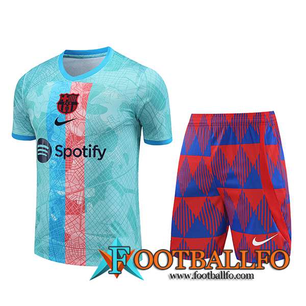 Camiseta Entrenamiento + Cortos FC Barcelona Azul Claro 2023/2024 -02