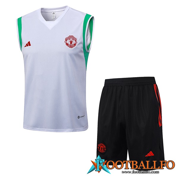 Camiseta Entrenamiento sin mangas + Cortos Manchester United Blanco 2023/2024 -03