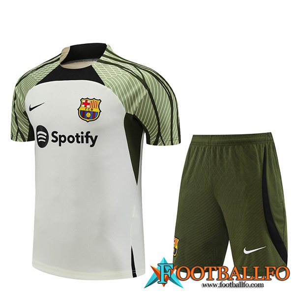 Camiseta Entrenamiento + Cortos FC Barcellona Blanco/Verde 2023/2024