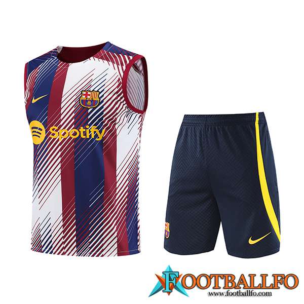 Camiseta Entrenamiento sin mangas + Cortos FC Barcellona Blanco/Azul/Rojo 2023/2024