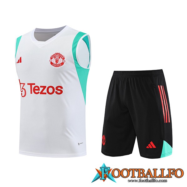 Camiseta Entrenamiento sin mangas + Cortos Manchester United Blanco 2023/2024 -02