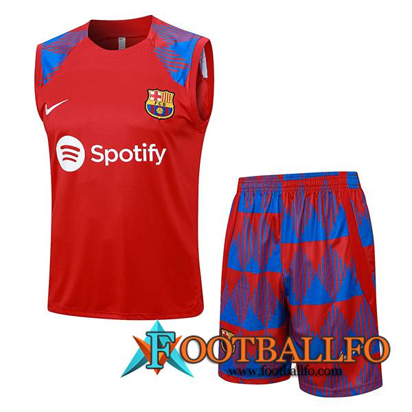 Camiseta Entrenamiento sin mangas + Cortos FC Barcellona Rojo 2023/2024 -02