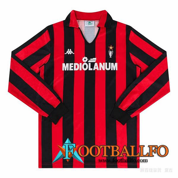 Camisetas De Futbol AC Milan Retro Primera Manga Largas 1989/1990