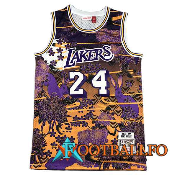 Camisetas Los Angeles Lakers (BRYANT #24) 2023/24 Amarillo/Violeta