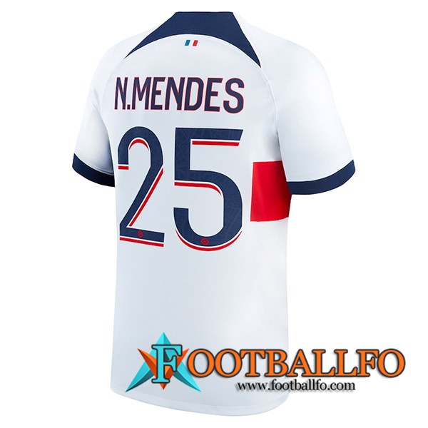 Camisetas De Futbol PSG (N.MENDES #25) 2023/2024 Segunda