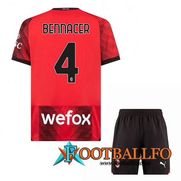 Camisetas De Futbol AC Milan (BENNACER #4) Ninos 2023/2024 Primera