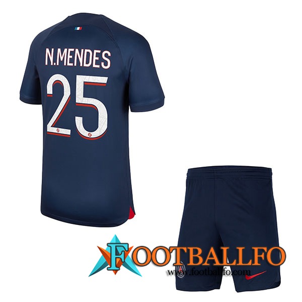 Camisetas De Futbol PSG (N.MENDES #25) Ninos 2023/2024 Primera