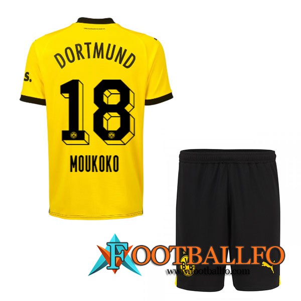 Camisetas De Futbol Dortmund BVB (MOUKOKO #18) Ninos 2023/2024 Primera