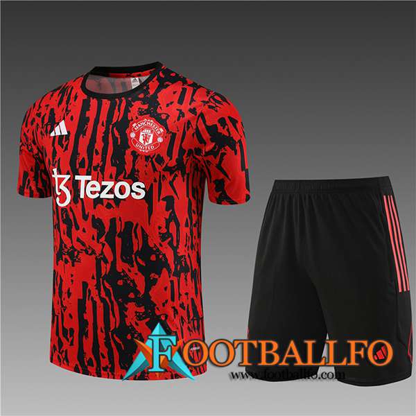 Training T-Shirts + Cortos Manchester United Nino Rojo 2023/2024