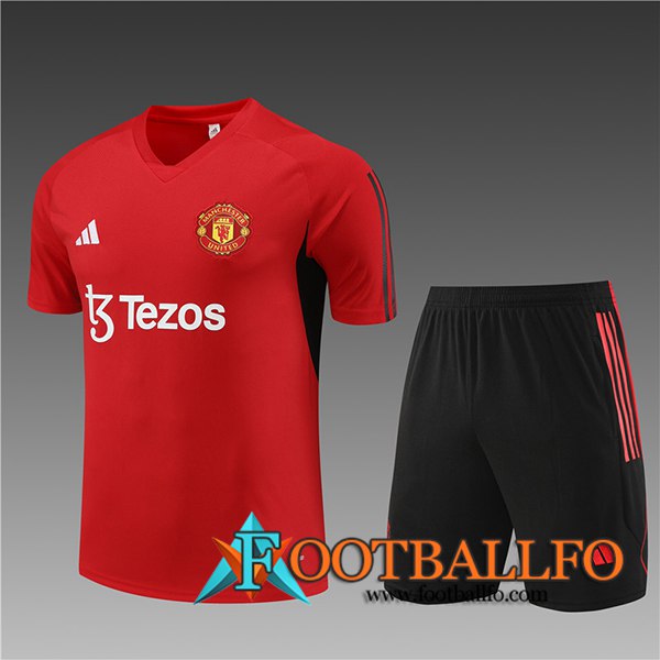Training T-Shirts + Cortos Manchester United Nino Rojo 2023/2024 -02